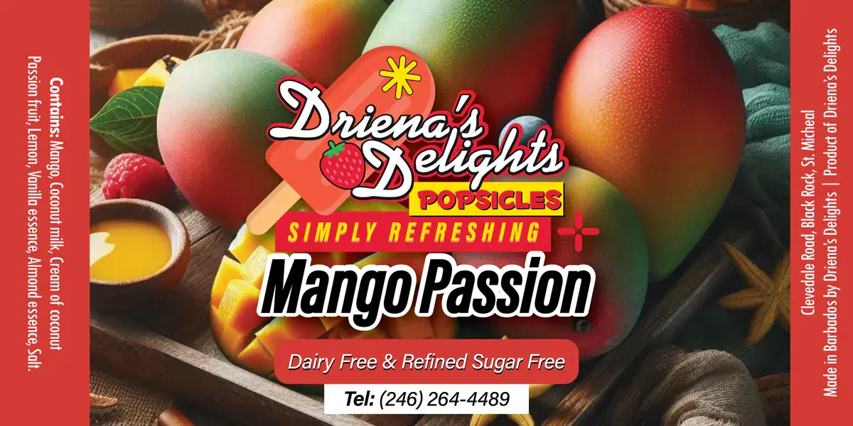 Driena's Delights Mango Passion Popsicle Label
